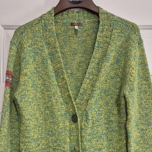 Matilda Jane Sweater Cardigan  Womens Medium 5 Button Blue Green Yellow Cardigan